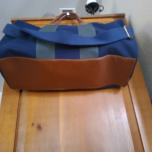 NWOT Ralph Lauren Navy & Forest Green Canvas Travel Duffle with Leather Handles - Picture 14 of 16